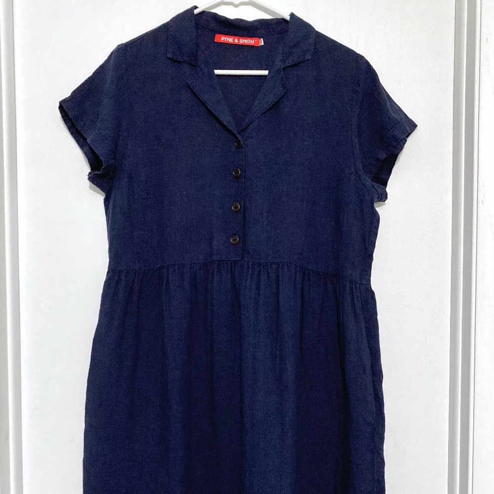 Pyne & Smith Model No.30 Navy Collared Linen Dress Large